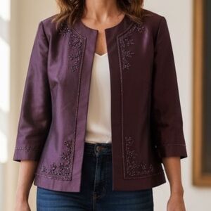 Adrianna Papell Purple Embellished Formal Elegant Blazer.Wool and Silk.
